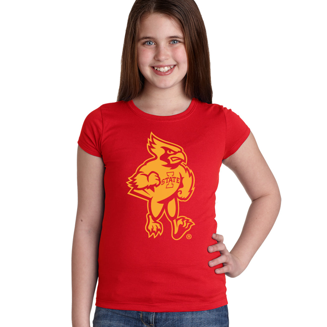 Iowa State Cyclones Girls Tee Shirt - Cy The Cyclones Mascot Full Body