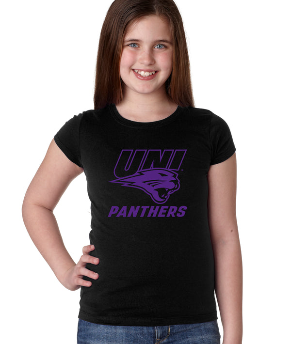 Northern Iowa Panthers Girls Tee Shirt - Purple UNI Panthers Logo on Black