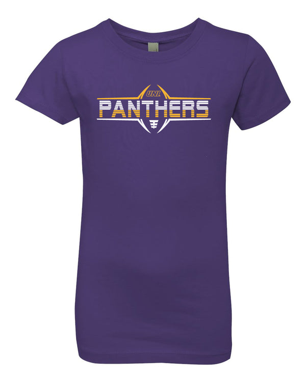 Northern Iowa Panthers Girls Tee Shirt - Striped UNI Panthers Football Laces