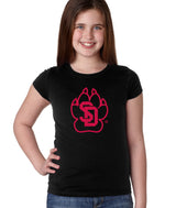 South Dakota Coyotes Girls Tee Shirt - SD Coyote Paw