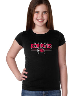 Miami University RedHawks Girls Tee Shirt - Hawk Head 3-Stripe
