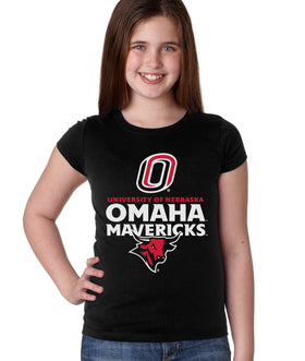 Omaha Mavericks Girls Tee Shirt - Omaha Mavericks with Bull and Primary Logo on Black
