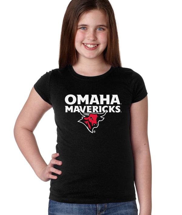 Omaha Mavericks Girls Tee Shirt - Omaha Mavericks with Bull on Black