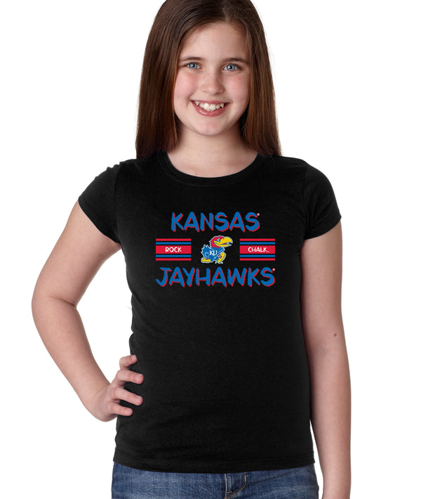 Kansas Jayhawks Girls Tee Shirt - Horiz Stripe Rock Chalk