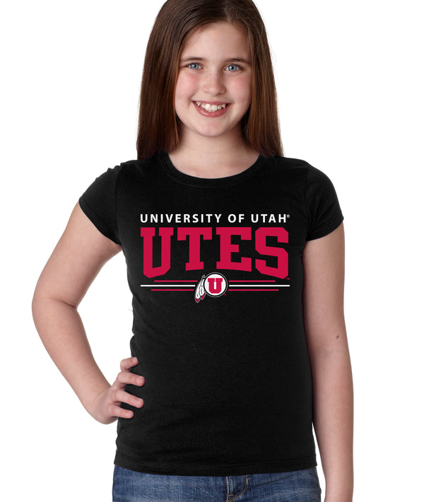 Utah Utes Girls Tee Shirt - Arch UTES 3 Stripe Logo