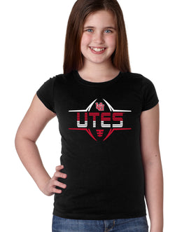 Utah Utes Girls Tee Shirt - Striped UTES Football Laces