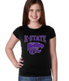 K-State Wildcats Girls Tee Shirt - K-State Powercat with Outline