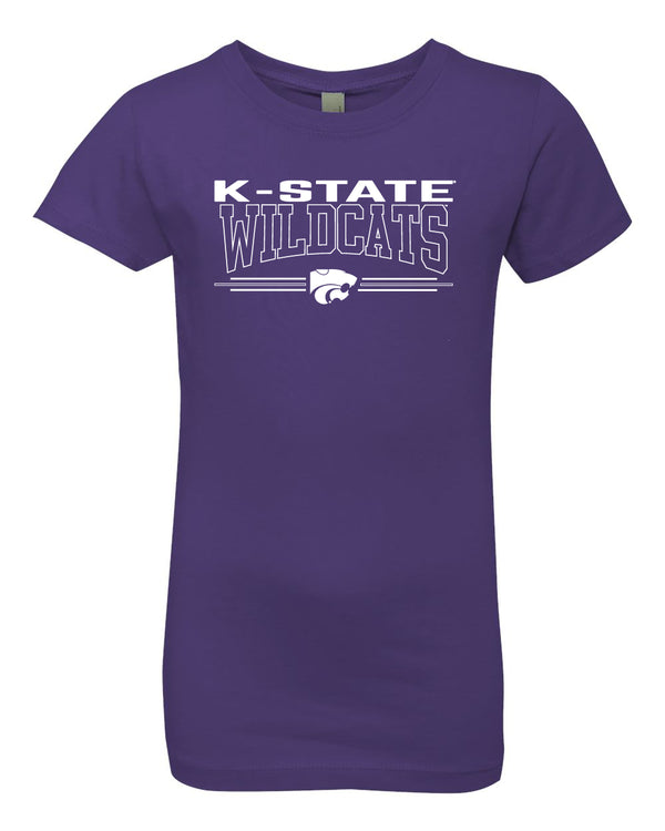 K-State Wildcats Girls Tee Shirt - Wildcats with 3-Stripe Powercat
