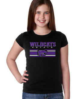 K-State Wildcats Girls Tee Shirt - Wildcats Stripe Powercat