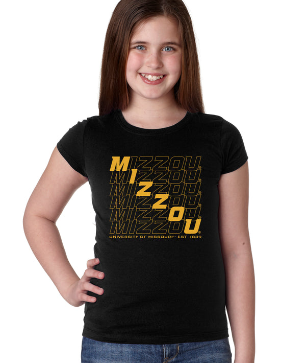 Missouri Tigers Girls Tee Shirt - Diagonal Echo Mizzou