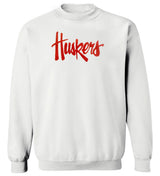 Women's Nebraska Huskers Crewneck Sweatshirt - Red Glitter Script Huskers