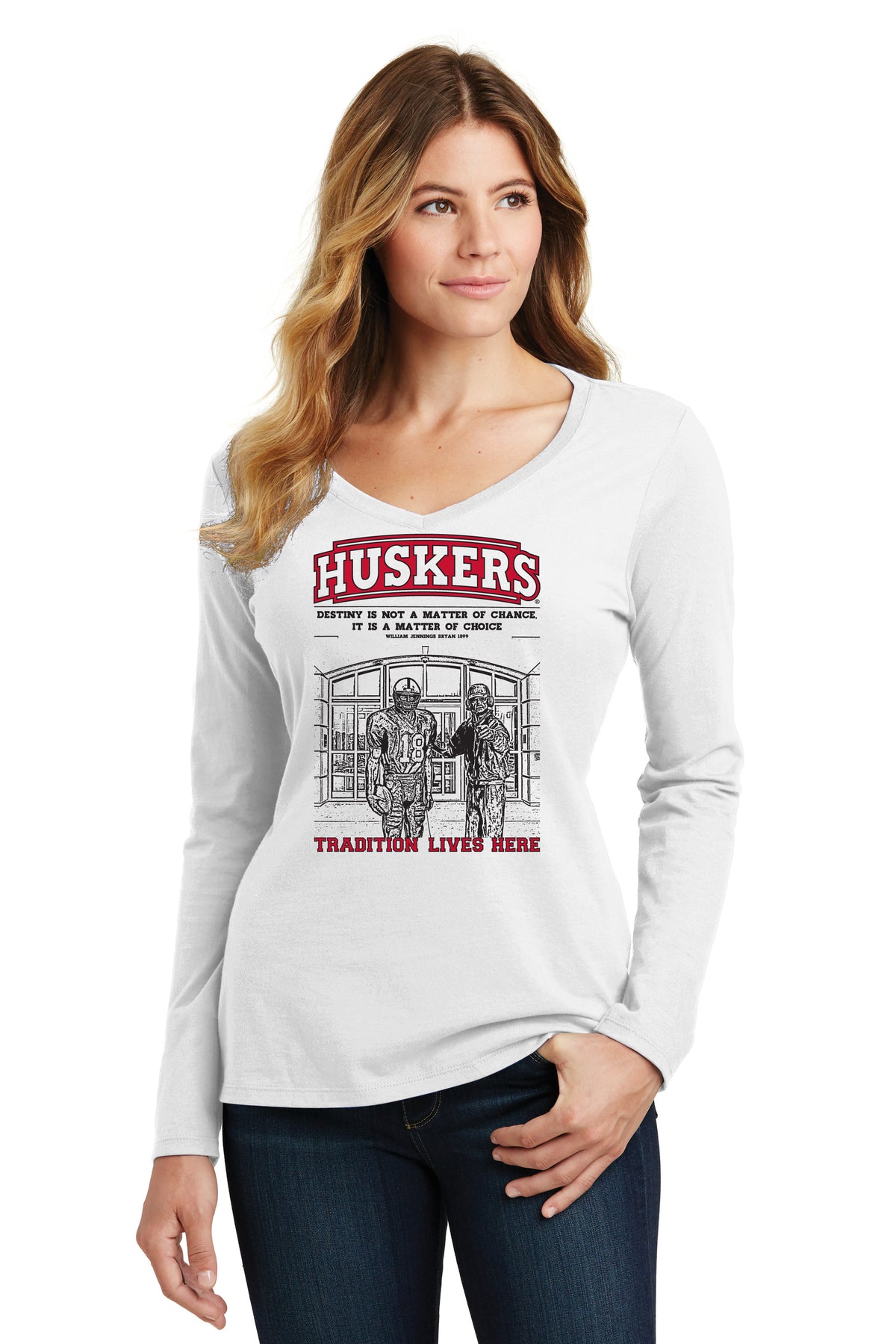 Women's Nebraska Huskers Long Sleeve V-Neck Tee Shirt - Berringer and Osborne