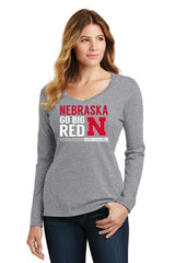 Women's Nebraska Huskers Long Sleeve V-Neck Tee Shirt - Expect Excellence