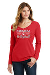 Women's Nebraska Huskers Long Sleeve V-Neck Tee Shirt - Nebraska Volleyball Dream Bigger