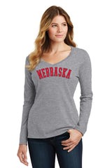 Women's Nebraska Huskers Long Sleeve V-Neck Tee Shirt - Nebraska Arch