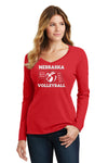 Women's Nebraska Huskers Long Sleeve V-Neck Tee Shirt - Nebraska Volleyball 5 Time National Champions