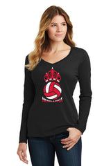 Women's Nebraska Huskers Long Sleeve V-Neck Tee Shirt - Nebraska Volleyball Crown