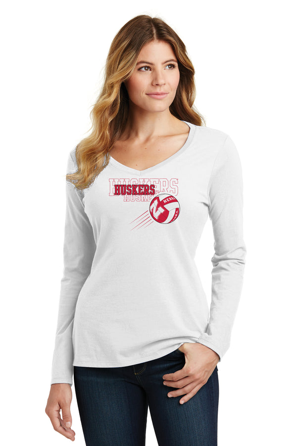 Women's Nebraska Huskers Long Sleeve V-Neck Tee Shirt - Nebraska Volleyball Huskers Times 3