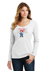 Women's Nebraska Huskers Long Sleeve V-Neck Tee Shirt - Nebraska Volleyball with Herbie Husker