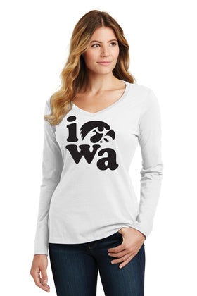 Women's Iowa Hawkeyes Long Sleeve V-Neck Tee Shirt - Iowa Stacked