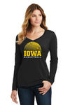 Women's Iowa Hawkeyes Long Sleeve V-Neck Tee Shirt - Iowa Basketball Oval Tigerhawk