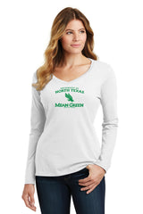 Women's North Texas Mean Green Long Sleeve V-Neck Tee Shirt - North Texas Arch Primary Logo