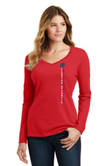 Women's Florida Atlantic Owls Long Sleeve V-Neck Tee Shirt - FAU Vertical Palm Tree