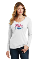 Women's Florida Atlantic Owls Long Sleeve V-Neck Tee Shirt - FAU Logo Winning in Paradise