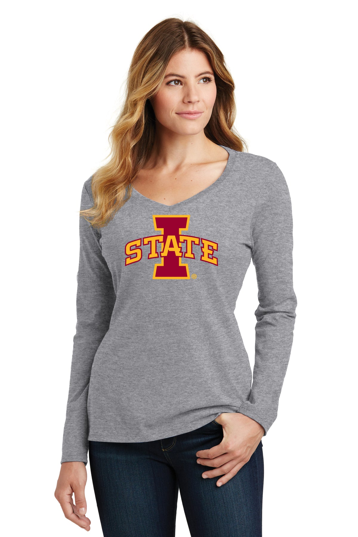 Women's Iowa State Cyclones Long Sleeve V-Neck Tee Shirt - ISU Logo - Let's Go State