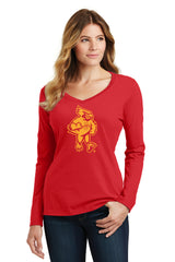 Women's Iowa State Cyclones Long Sleeve V-Neck Tee Shirt - Cy The Cyclones Mascot Full Body