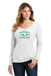 Women's North Dakota Fighting Hawks Long Sleeve V-Neck Tee Shirt - North Dakota Arch Primary Logo