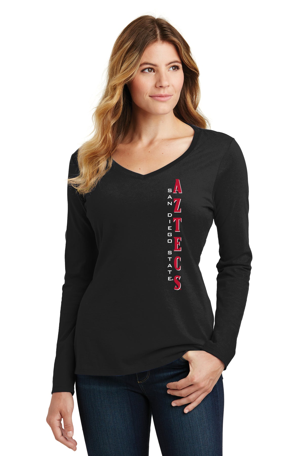 Women's San Diego State Aztecs Long Sleeve V-Neck Tee Shirt - Vert SDSU Aztecs