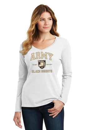 Women's Army Black Knights Long Sleeve V-Neck Tee Shirt - Army Arch Primary Logo