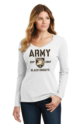 Women's Army Black Knights Long Sleeve V-Neck Tee Shirt - Army West Point Established 1802