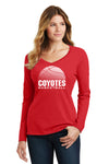 Women's South Dakota Coyotes Long Sleeve V-Neck Tee Shirt - Coyote Basketball