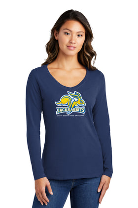 Women's South Dakota State Jackrabbits Long Sleeve V-Neck Tee Shirt - SDSU Jackrabbits Primary Logo