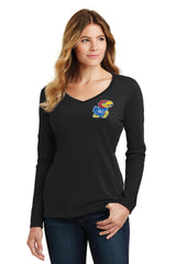 Women's Kansas Jayhawks Long Sleeve V-Neck Tee Shirt - Lone Kansas Jayhawk