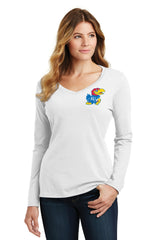 Women's Kansas Jayhawks Long Sleeve V-Neck Tee Shirt - KU Primary Logo