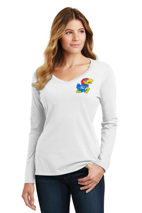 Women's Kansas Jayhawks Long Sleeve V-Neck Tee Shirt - KU Primary Logo