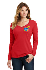 Women's Kansas Jayhawks Long Sleeve V-Neck Tee Shirt - Lone Kansas Jayhawk