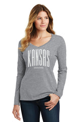Women's Kansas Jayhawks Long Sleeve V-Neck Tee Shirt - Tall Kansas Small Jayhawks