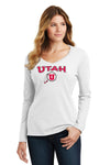 Women's Utah Utes Long Sleeve V-Neck Tee Shirt - Circle and Feather Logo