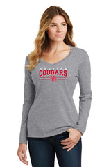 Women's Houston Cougars Long Sleeve V-Neck Tee Shirt - Cougars 3-Stripe UH Logo