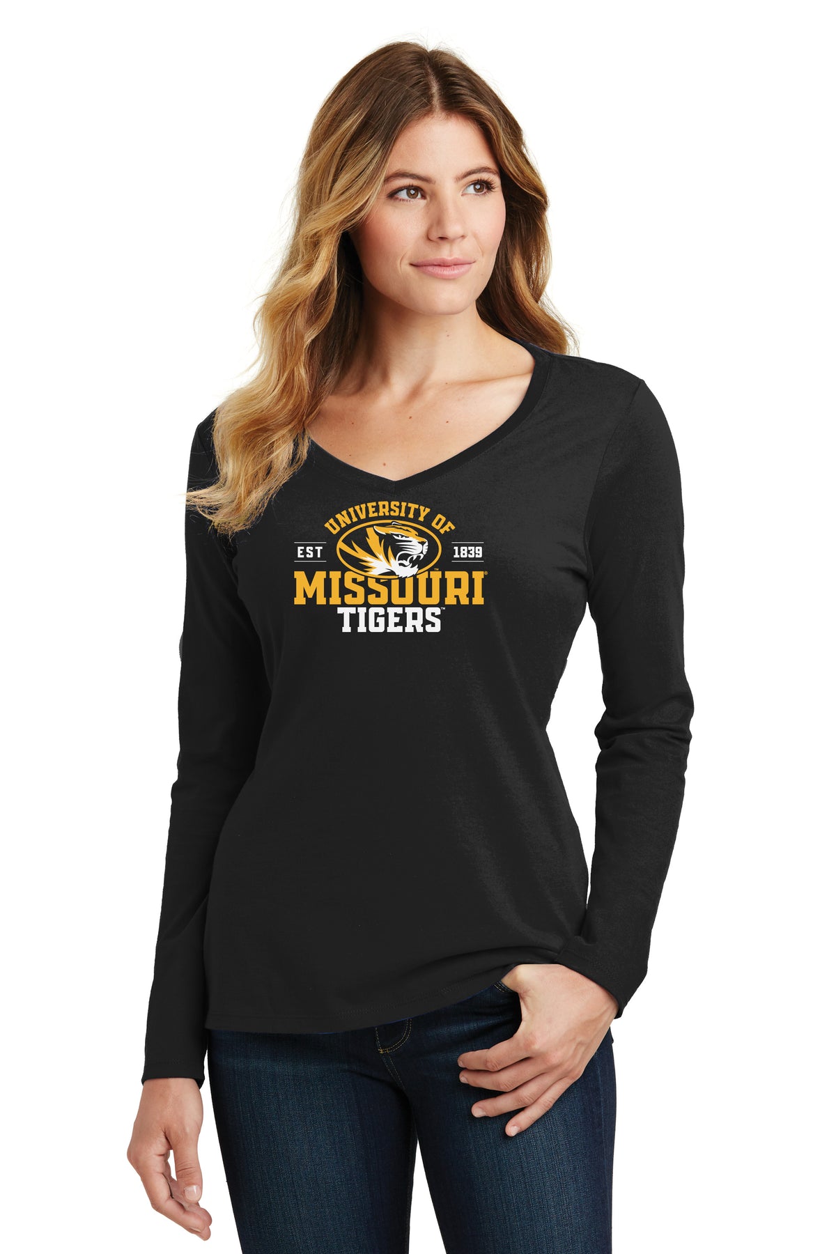 Women's Missouri Tigers Long Sleeve V-Neck Tee Shirt - University of Missouri Est 1839