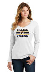 Women's Missouri Tigers Long Sleeve V-Neck Tee Shirt - Horiz Stripe Mizzou Tigers