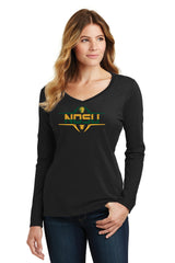 Women's NDSU Bison Long Sleeve V-Neck Tee Shirt - Striped NDSU Football Laces