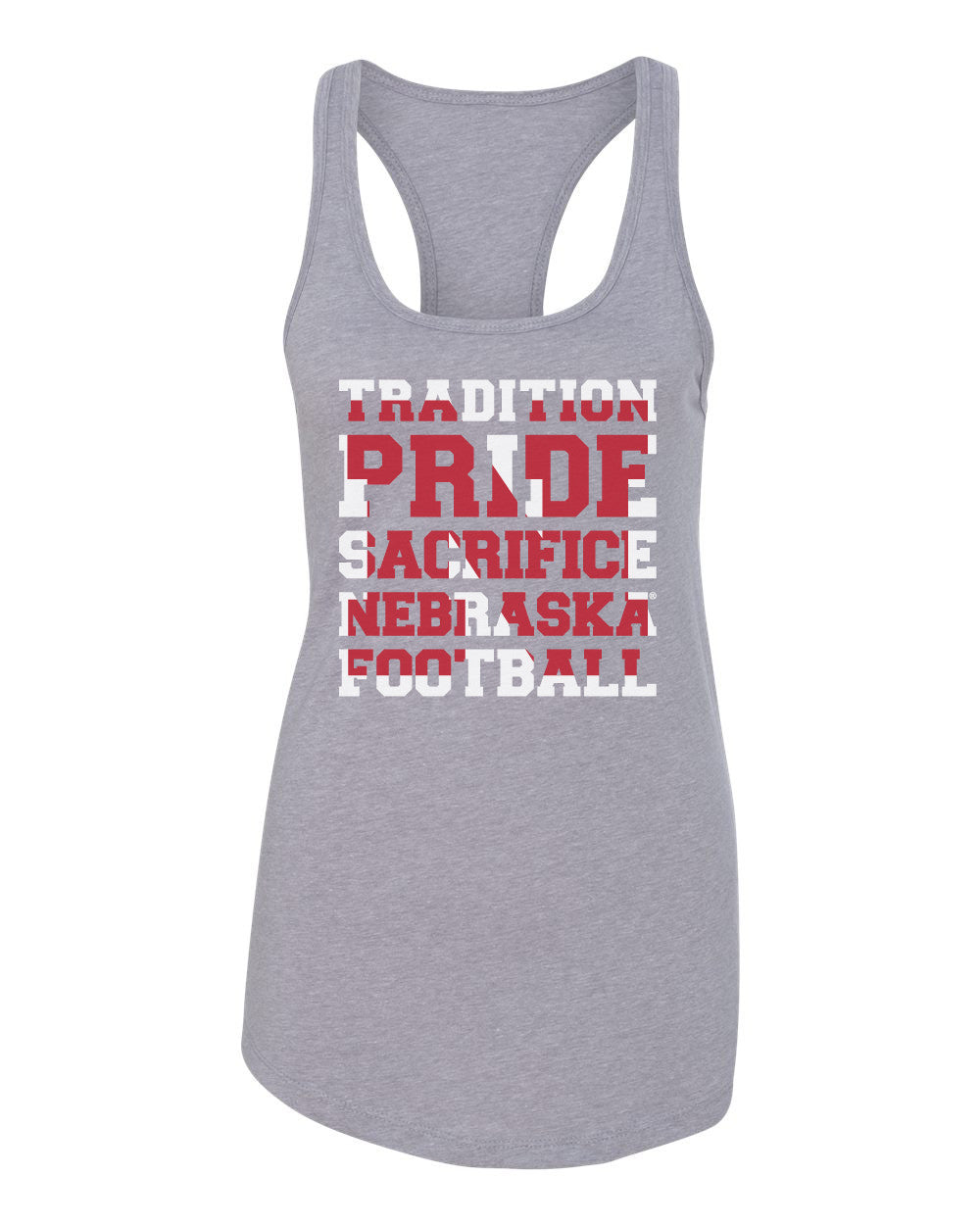 Women's Nebraska Cornhuskers Football "TRADITION PRIDE SACRIFICE" Racerback Tank Top