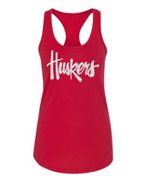 Women's Nebraska Legacy Script Glitter "Huskers" Racerback Tank Top