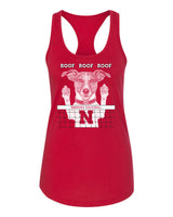 Women's Nebraska Husker Volleyball Spike Dog ROOF ROOF ROOF Racerback Tank Top