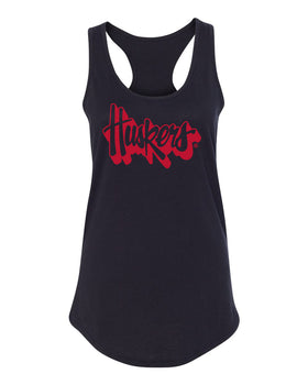 Women's Nebraska Huskers Tank Top - Red Script Huskers Outline